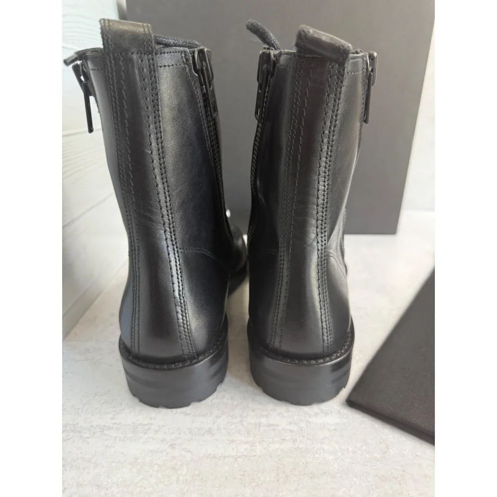 The Kooples Men's‎ Ranger Black Leather Lace-Up Combat Boots Zippers FR 41/US 7